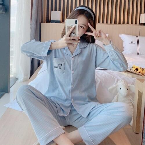 2020 Autumn Winter Long Sleeve 100% Cotton Pajama Sets for Women Korean Sleepwear Suit Pyjama Homewear Pijama Mujer Home Clothes
