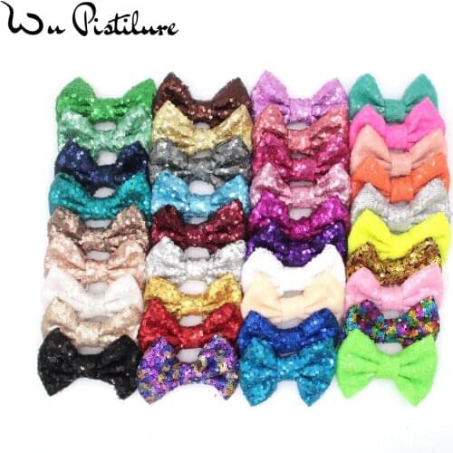 4" Embroidery Sequin Bow without clips For you DIY Children Jersey Headband Girl Accessories 50pcs/lot 38 colors
