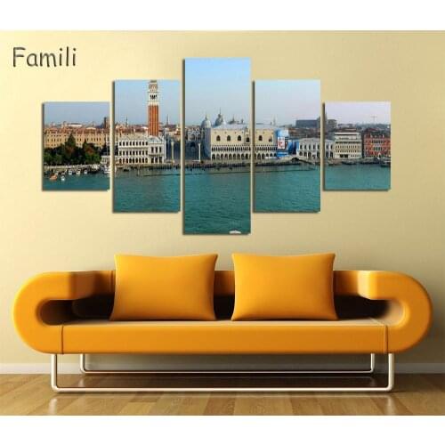 5Panel Landscape Venice City Canvas Paintings Print On Canvas Classic Buildings Scenery Wall Art For Living Room(Unframed)
