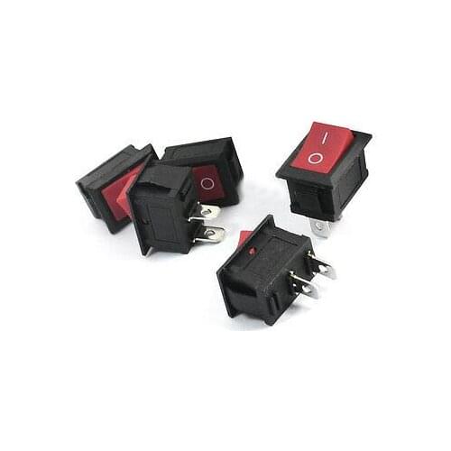 Free shipping !AC 250V 6A 125V 10A 2 Pins SPST Boat Rocker Switches Black Red 5PCS