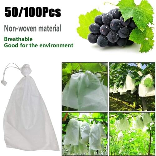 50/100 Pcs Grape Protection Bags Non-Woven Fabric Anti-Bird Insect Protective Cover with Drawstring for Fruit Flower Vegetable