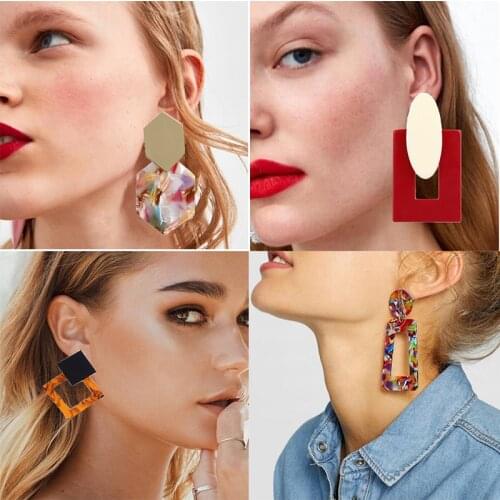 Acrylic Earrings 2019 Big Statement Earrings for Women Resin Oval Square Geometric Drop Dangle Earrings Bohemian Jewelry Gift