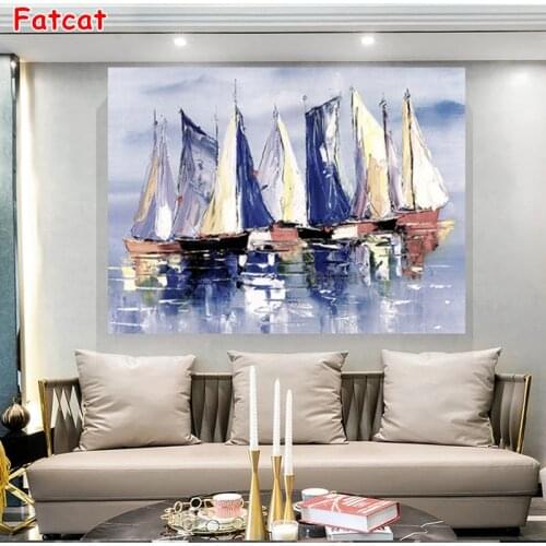 Full Drill Square 5D Diamond Painting Abstract Art Sailboat Pattern Diamond Embroidery Home Decor Stickers Handmade Gift PP2262