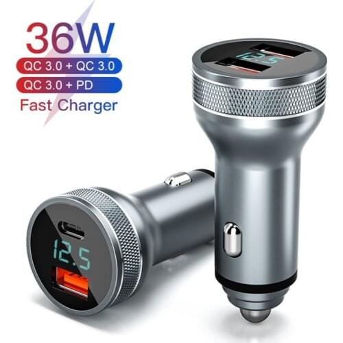 USLION 36W 2 Ports USB PD Car Charger QC 3.0 Fast Charging For iPhone 12 11 Xiaomi Samsung Mobile Phone Charge Adapter in Car
