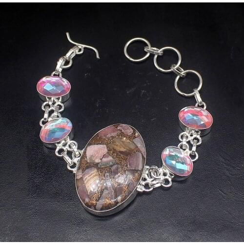 Gemstonefactory Jewelry Big Promotion Single Unique 925 Silver Rhodochrosite Topaz Lady Women Charm Bracelet 20cm 20213329