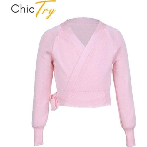 ChicTry Kids Long Sleeve Ballet Gymnastics Leotard Jacket Knit Wrap Sweater Cardigan Warm-up Coat Girls Latin Ballet Dance Tops