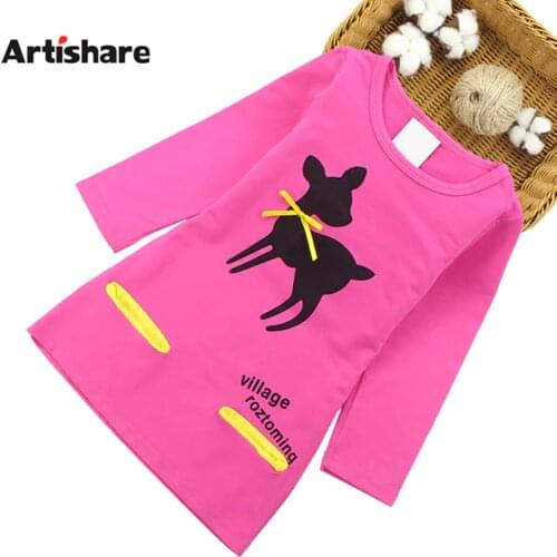 Kids Girls Dress Cartoon Deer Long Sleeve Girls Clothing Autumn Spring Children Girls Dress 4 5 6 7 8 9 10 11 12 13 14 Years