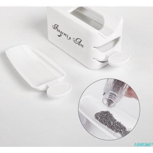 Double layer glitter powder drill nail art manicure tools profesional jewelry recycling box storage portable container white diy