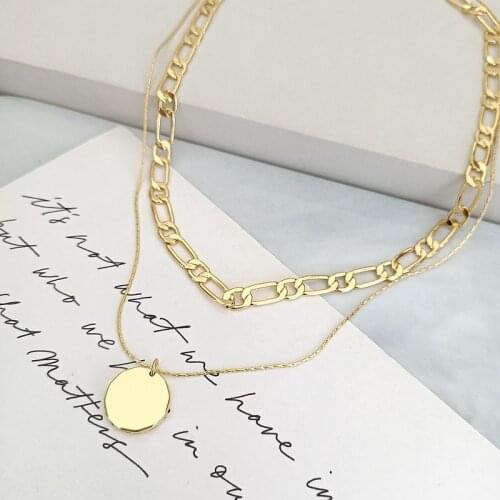 European and American jewelry wholesale simple stitching chain glossy disc double-layer necklace girl