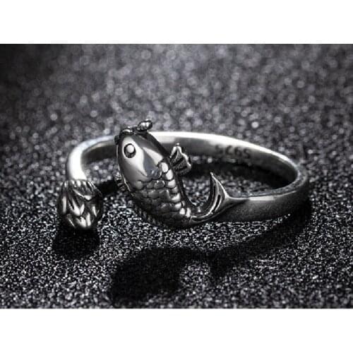 New Fish Lotus With Open Ring S925 Sterling Silver Retro Fashion Ring
