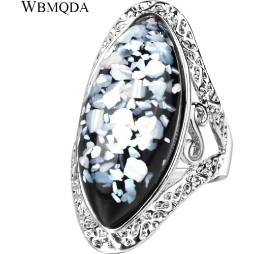 4 Colors Shell Stone Rings For Women Vintage Silver Color Big Finger Ring Artificial Coral Accessories Fashion Jewelry 2018