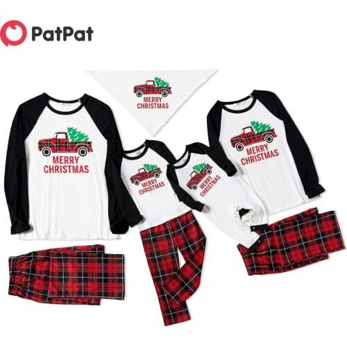 PatPat Family Look Green/White casual Pajama Sets Christmas tree Positioning print Matching Pajamas