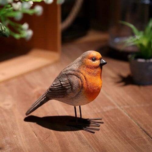 1 Pair of Robin Bird Red-breasted Robin Simulation Resin Home Decoration Animal Farmhouse Figurines
