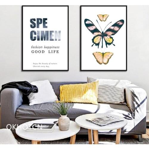 Creative Modern Home Decoration Nordic Abstract Alphabet Chic Butterfly Poster Decorative Wall Pictures for Living Room