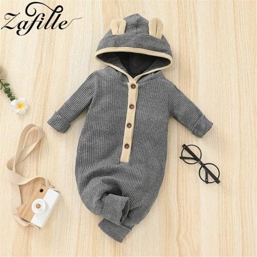ZAFILLE Cute Baby Clothes For Newborns Solid Cotton Hooded Babys Rompers Unisex Boys Girls Jumpsuit For Kids Toddler Infant