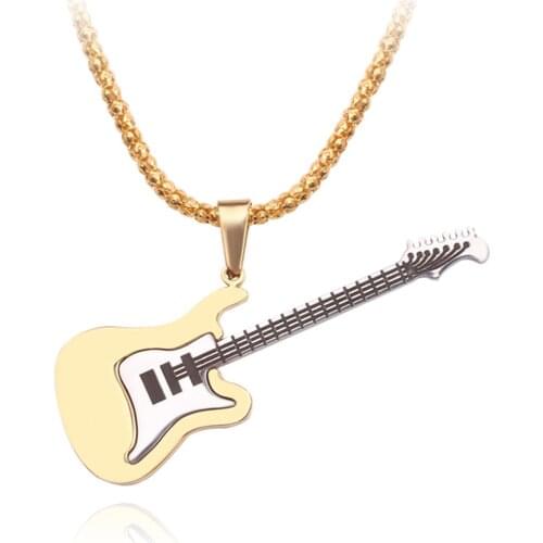 Fashion Stainless Steel Pendant Necklaces Women Men Concert Music Guitar Pendant Chain Necklace Hip Hop Rock Jewelry Shellhard