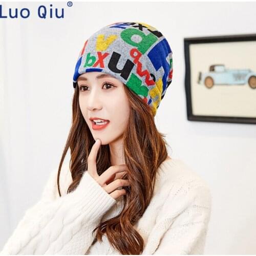Fashion New Women Spring Autumn Causal Beanies Scarf Star Letter Pattern Female Warm Hat Caps 3 Usages Headwear