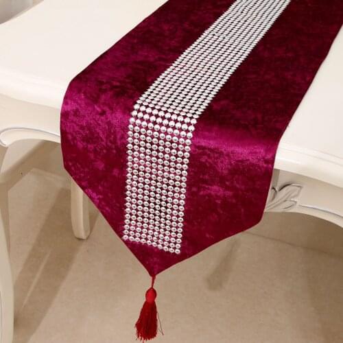 Fashionable modern rhinestones with tassels pure color simple table runners party Christmas flannel desktop ornaments