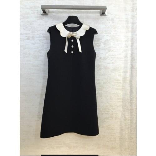 Fashion ladies 2021 new sleeveless hit color round neck bow back zipper dress 0115