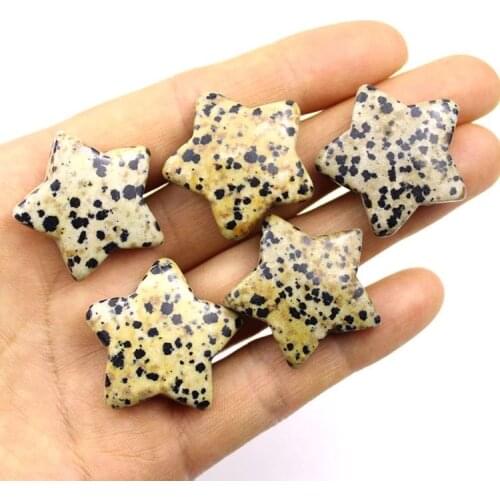 MOKAGY 30mm Natural Dalmatian Jasper Quartz Stone Five-Pointed Star Carvings 2pc