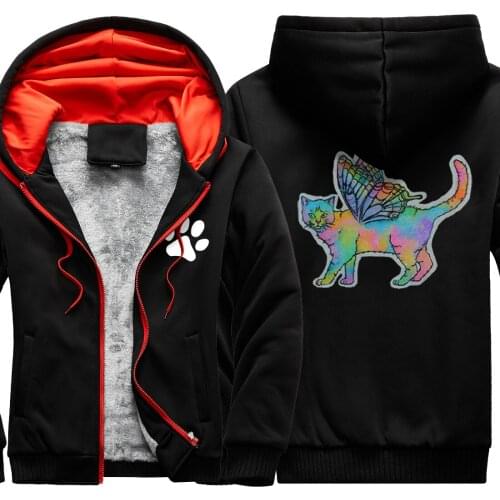 Cat Print Camouflage Raglan Thicken Jackets For Mens Dark Blue Long Sleeve Hooded Casual Korean Style Tops Retro sudadera hombre