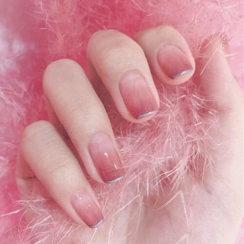 24Pcs Ins Bride press on nails Full Cover press on nails Pink Gradient false nails for girls DIY Manicure Finished with Glue