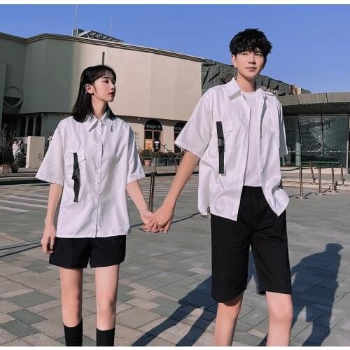 2021 new pair of workwear short-sleeved shirt casual shorts summer suit couples clothes couples clothing