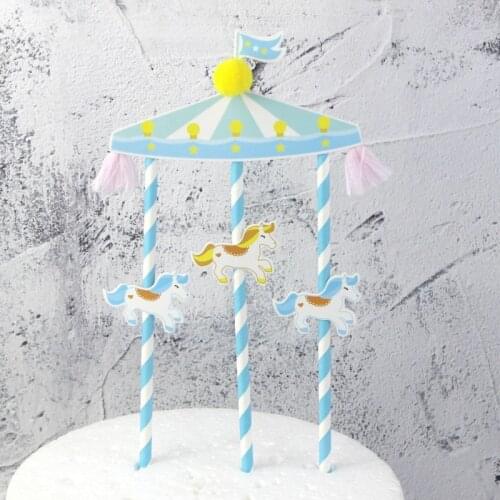 New Carousel Unicorn Cake Topper Cute Unicorn Cupcake Topper For Baby Shower Girls Kids Birthday Unicorn Party Cake Decorations