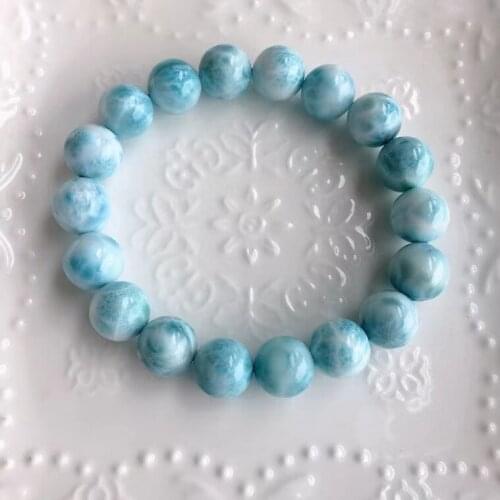 Genuine Natural Blue Larimar Gemstone Bracelet Women 12mm Powerful Stretch Round Beads Crystal Bracelet Jewelry AAAAAA