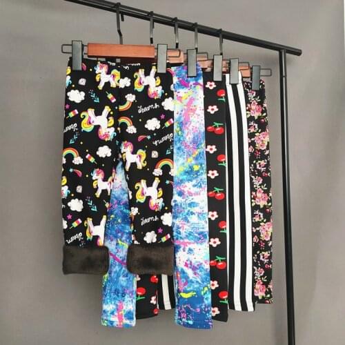 Unicorn Autumn Winter Thicking Warm Children Kids Girls Pants Trousers Cartoon Printing Leggings Christmas