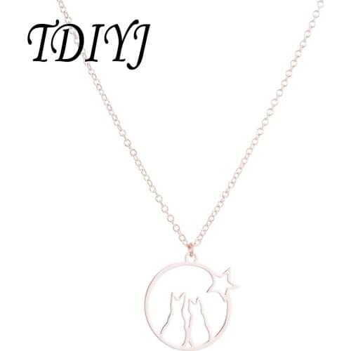 TDIYJ Origami Cat Star Necklace Animal Stainless Steel Meteor Shower Pendant Necklaces Jewelry for Women Girls Gift