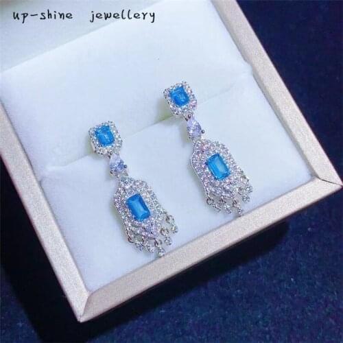 Valentines Day gift, 925 silver inlaid natural topaz earrings, womens earrings, luxurious and elegant design