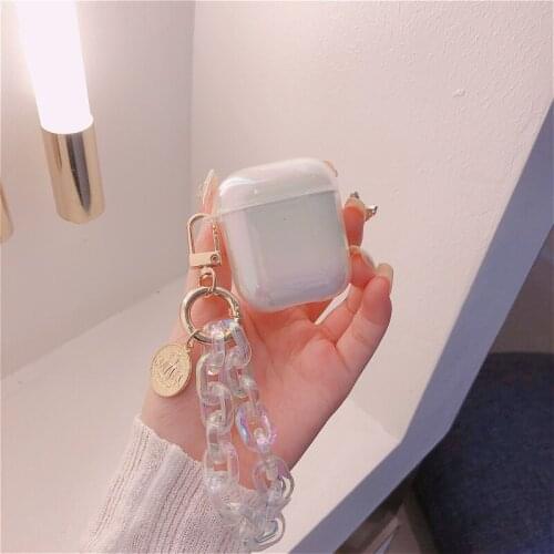 Luxury Dreamy Withe Hard Earphone Case For Apple AirPods 2/1 Bluetooth Headset Protect Cover With Colorful Bracelet Keychain