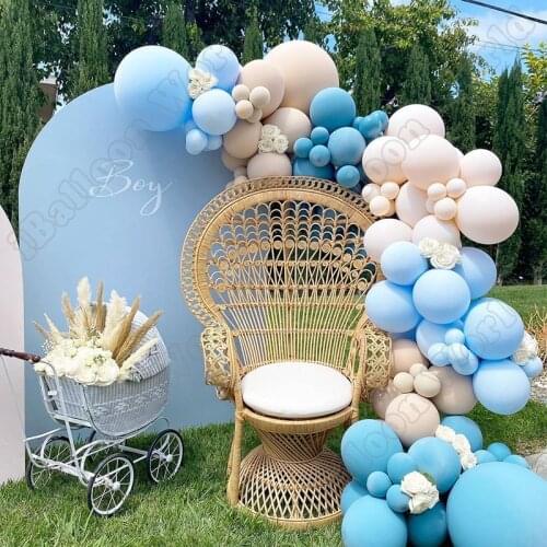 Wedding Birthday Party Decor Double Cream Peach Latex Balloon Garland Teal Blue Balloon Arch Kit Baby Shower Event Decoration