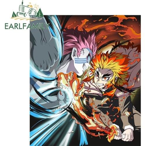 EARLFAMILY 13cm x 11cm Poster Car Stickers for Demon Slayer Rengoku Decals Waterproof Wall Anime Vinyl Car Assessoires