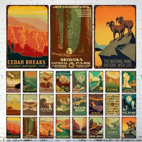 Vintage National Park Metal Tin Signs Landscape Retro Posters Art Movie Iron Painting Shabby Home Room Bar Decor Wall Decoration