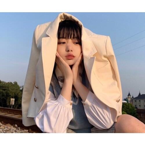 Japanese Korea School Uniforms Suit Coat Double-breasted Western-style Autumn Beige Adult Women JK Uniform Sailor Suit Jacket