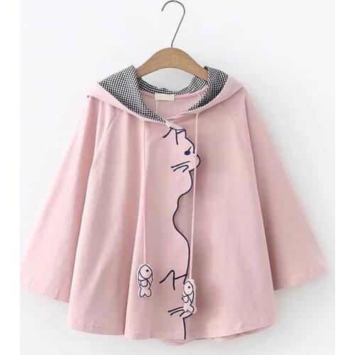 Vintage Horn Hooded Poncho Jacket Women Japanese Style Cartoon Lolita Girls Harajuku Kawaii Loose Pullover Cloaks Cape Coat Tops