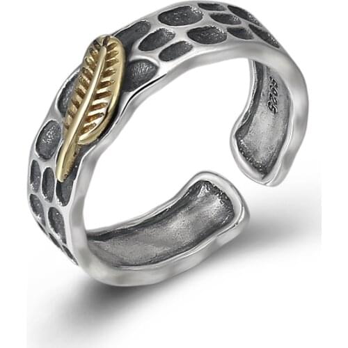 Retro concave-convex golden feather ring female Mori creative personality opening ring wholesale Korean jewelry