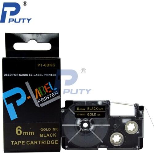 10PCS Compatible Casio Tape XR-6BKG Gold on Black 6mm 1/4" PT-6BKG Tape label Cartridge for EZ label Printer KL-120 KL-60 KL-750