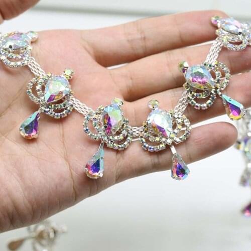 10Yards Crystal Rhinestone Trim Tassel Fringe AB Glass Silver Metal Ribbon Crown Patch Applique Women Clothing Shoes Accessories