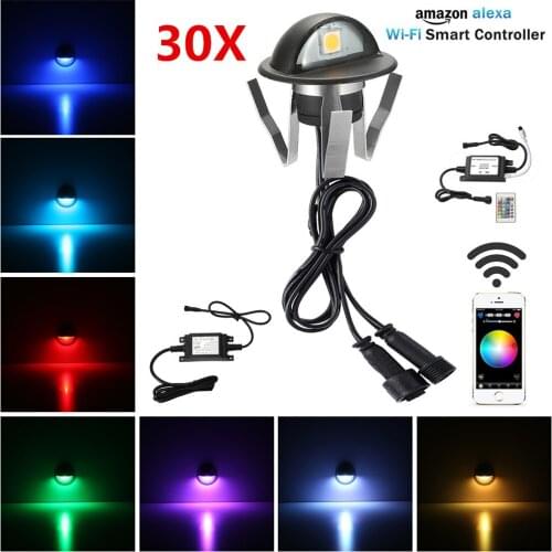 30Pcs RGB Multicolor WIFI Controller Timer Dimer Black Half Moon 35mm LED Deck Rail Step Stair Fence Plinth Lights Low Voltage