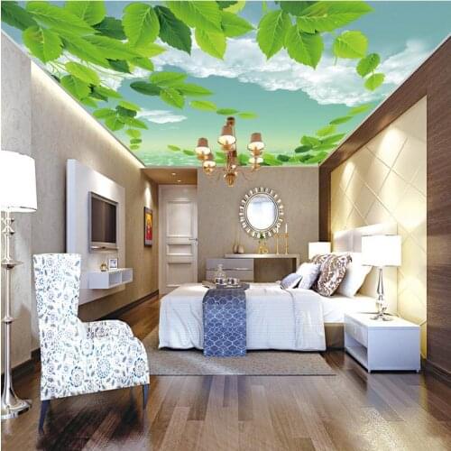 3d ceiling murals wallpaper Blue sky green leaf ceiling frescoes wallpaper 3d ceiling Home Decoration