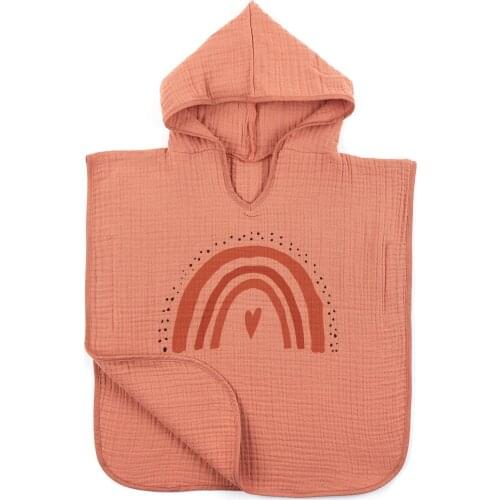 4 Layer Muslin Hooded Poncho Terry Soft 100% Cotton Kids Baby Boys Girls In Different Colors Rainbow And Heart Reusable Goods