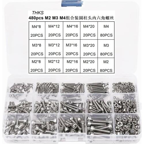 480pcs / box M2 / M3 / M4 series combination 304 stainless steel cylindrical head hexagon screw fastener
