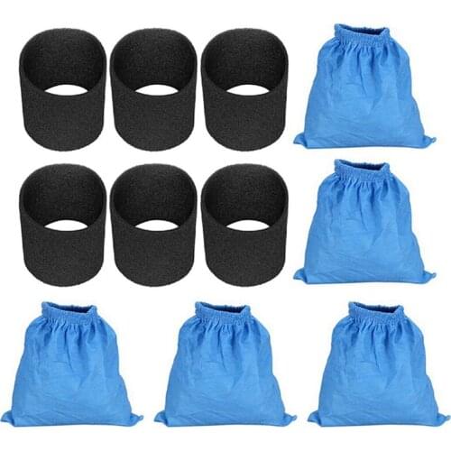 5PCS For Karcher MV1 WD1 WD2 WD3 SE4001 Filter Bag & 6X For Karcher Wet Dry Foam Filter MV1 WD1 MV1 WD1 KAR Filter