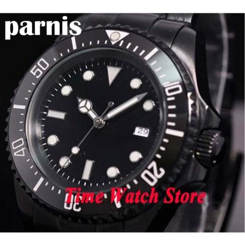 Parnis watch 44mm Sterile black dial PVD case Ceramic Bezel Luminous SEA Homage Automatic Self-Wind movement Mens watch 66