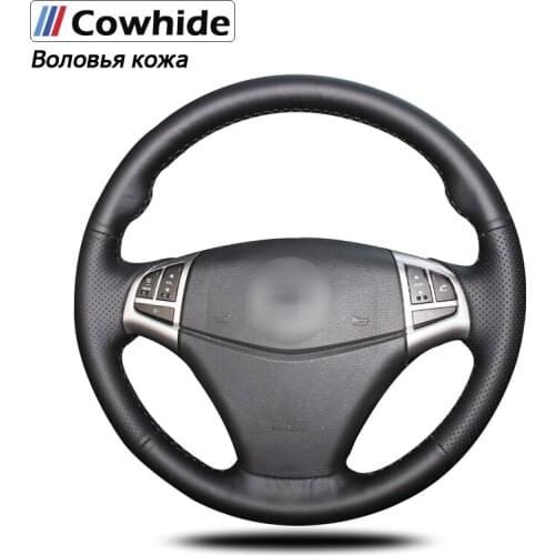 Handsewing Black Genuine Leather Steering Wheel Covers for Ssangyong Korando 2011-2014