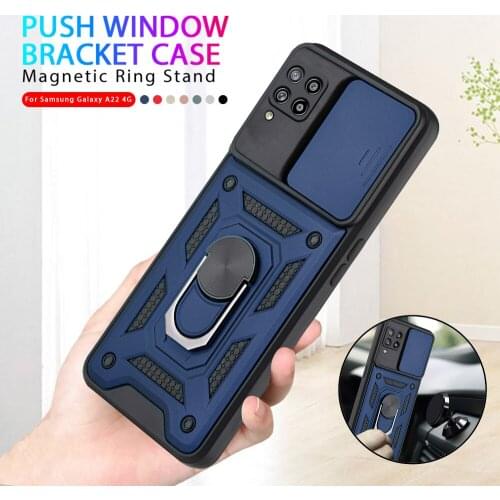 Samung m 32 4g case slide window camera protection case for samsung galaxym32 galaxy m32 2021 4g car magnetic ring stand coque