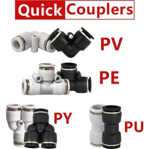 Black & White 4MM To 16MM Pneumatic Fitting Tube Connector Fittings Air Quick Water Pipe Push In Hose Quick Couping PY/PU/PV/PE